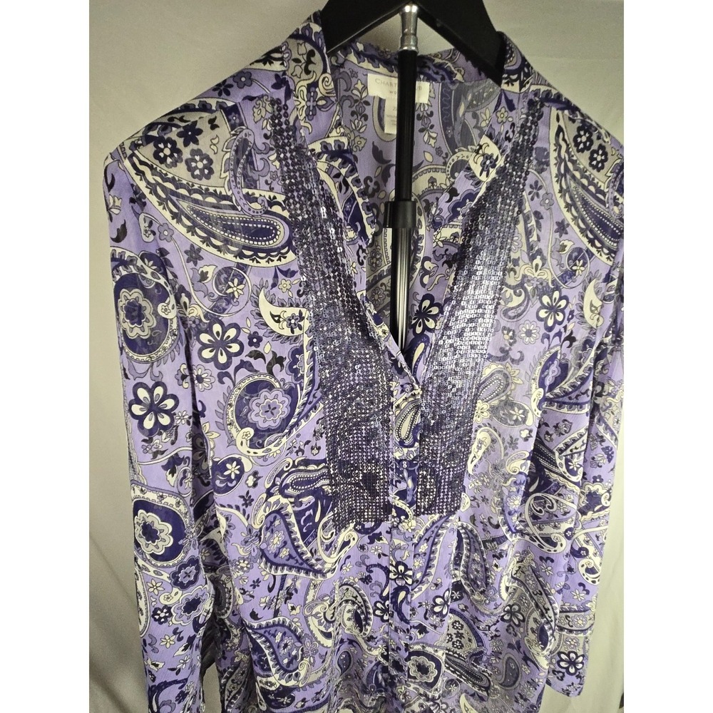 Womens Plus Size 22W Purple Paisley Sequin Top Boho Sheer Sequin‎ Resort Wear
